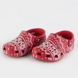 Crocs- Unisex Kids Toddler's Red and White Holiday Sweater Printed Clogs C5